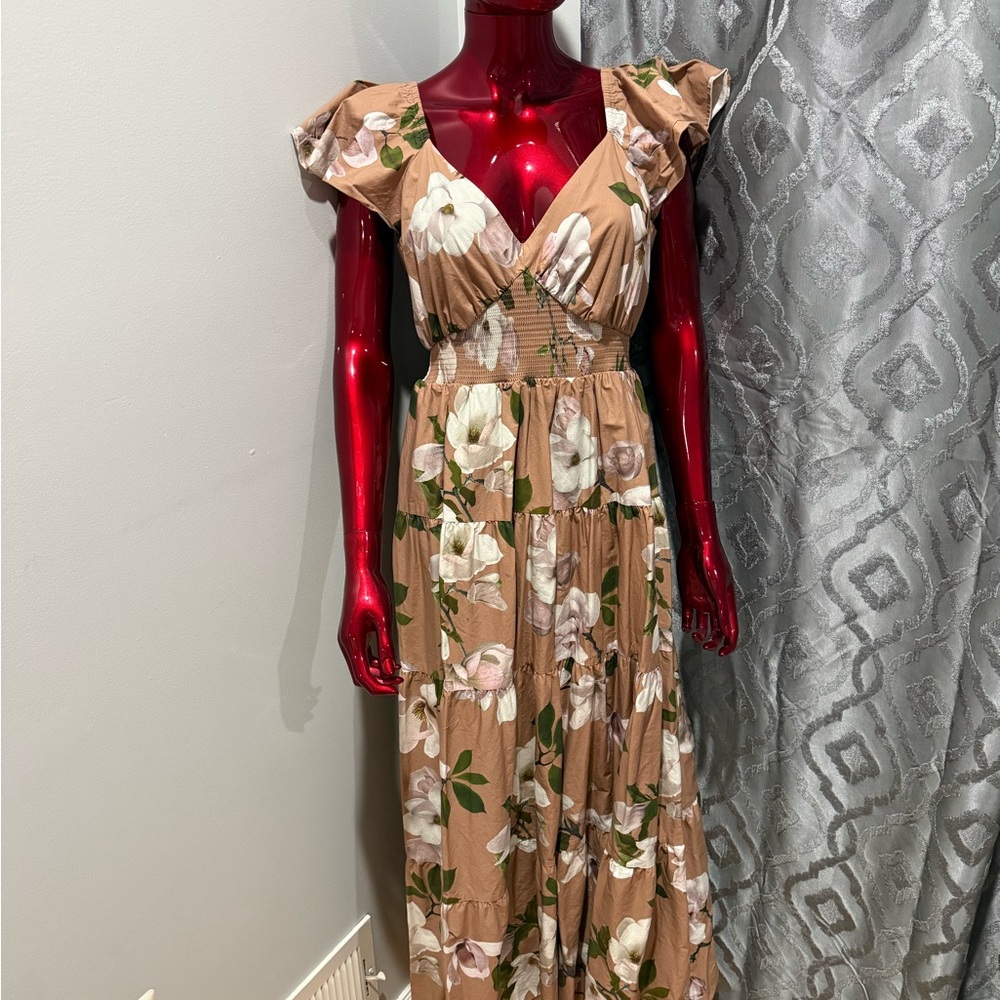 Express Floral Maxi Dress in Tan and White